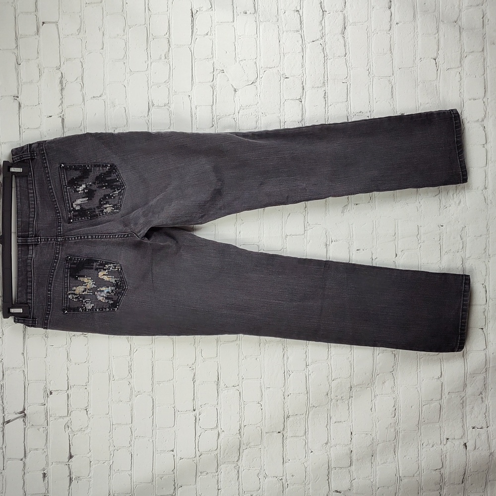 Chicos Platinum Ultimate Fit Black Wash Sequin Jeans Size 0 Regular 4 S